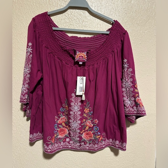 Johnny Was Tops - New Johnny Was Hazelton Off the Shoulder Embroidered Top‎ size Large Floral Boho